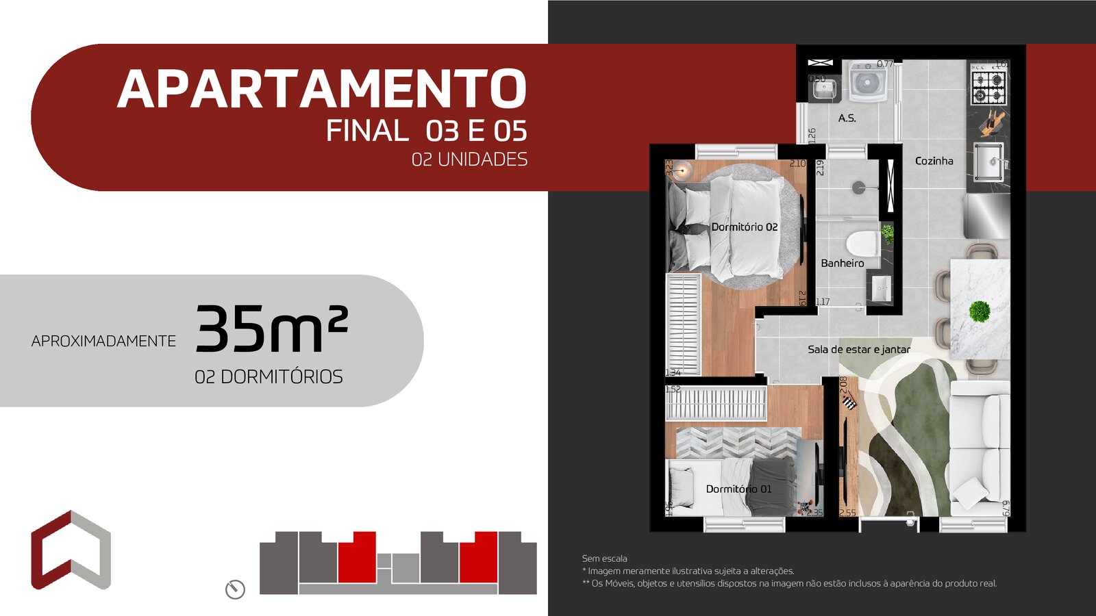 35m² 2 dorms vaga carro