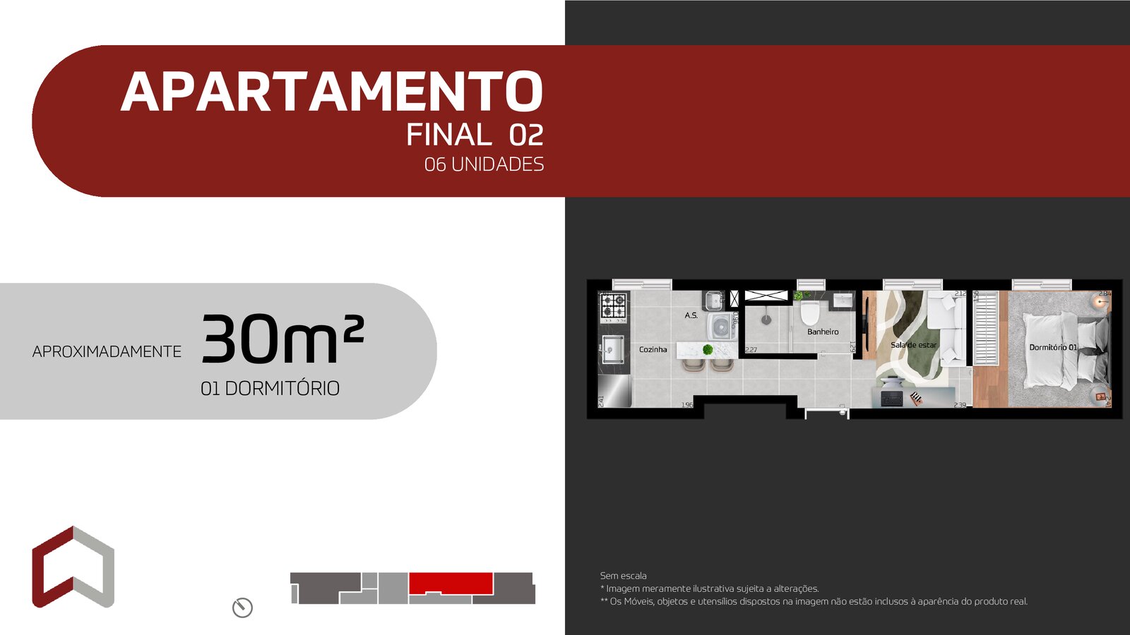 30m² 1 dorm sem vaga