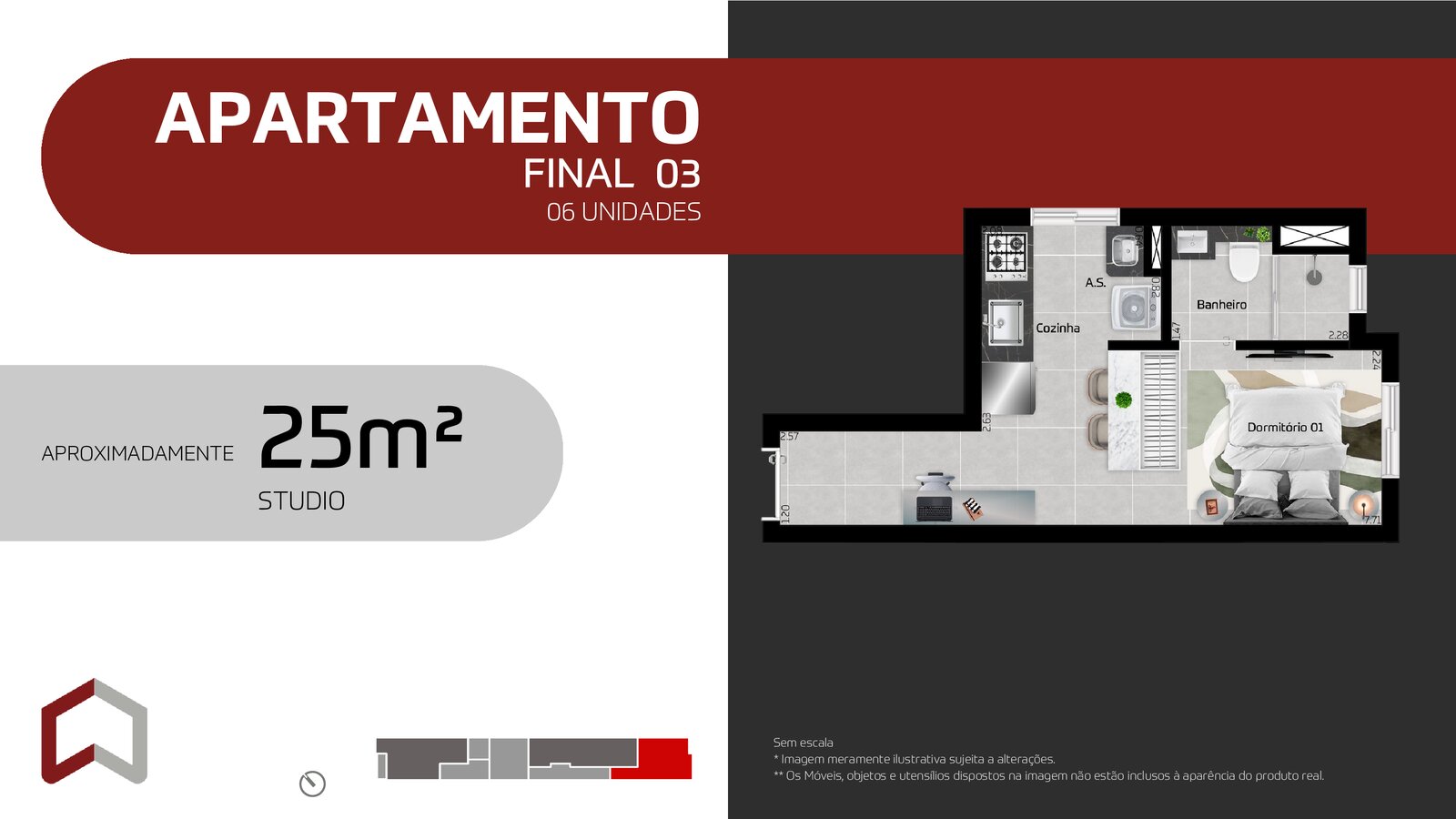 25m² 1 dorm sem vaga