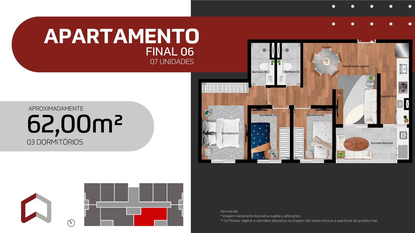 60m² 3 dorms com vaga