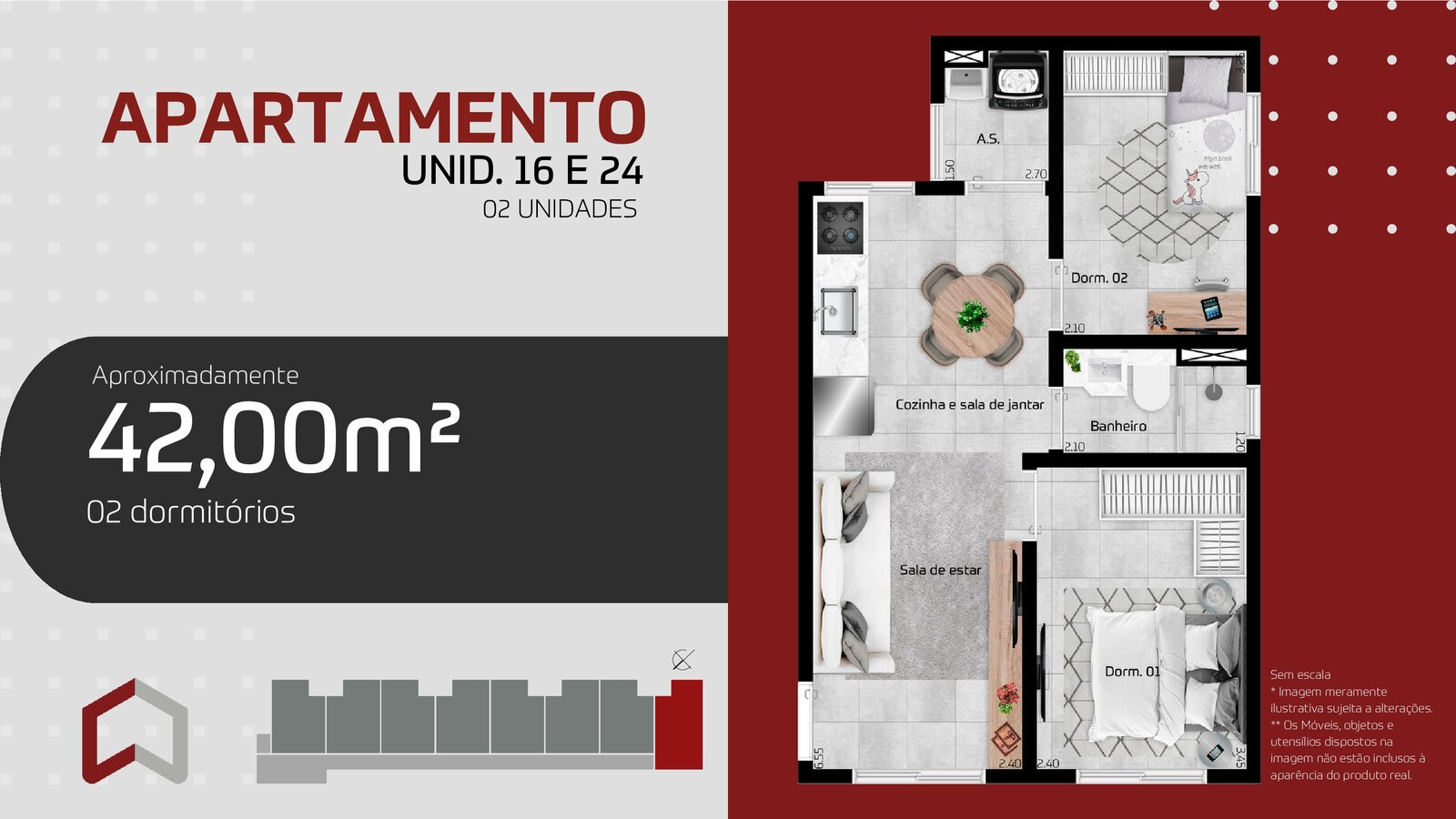 41m² 2 dorms vaga carro