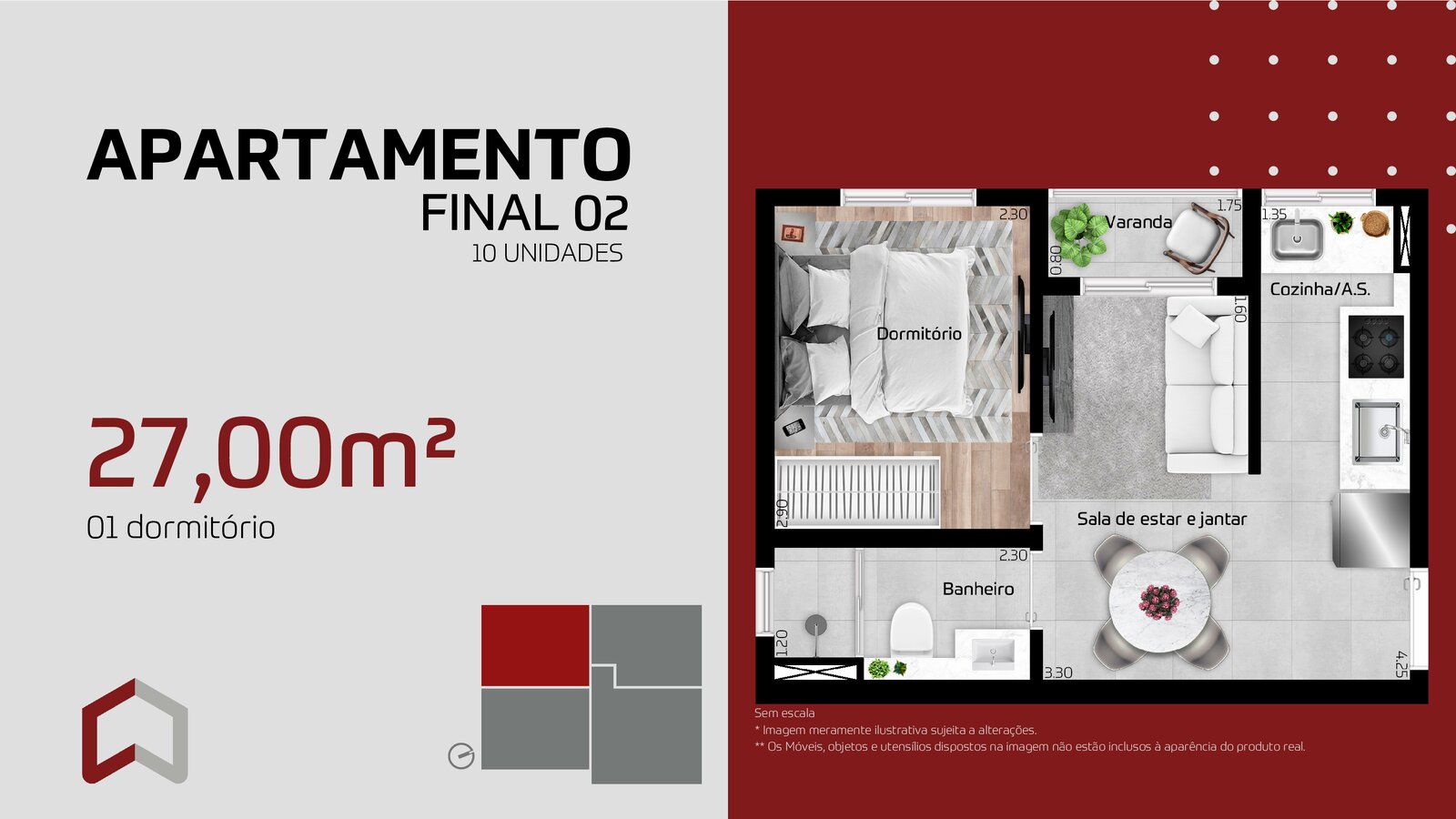 27m² 1 dorm sem vaga