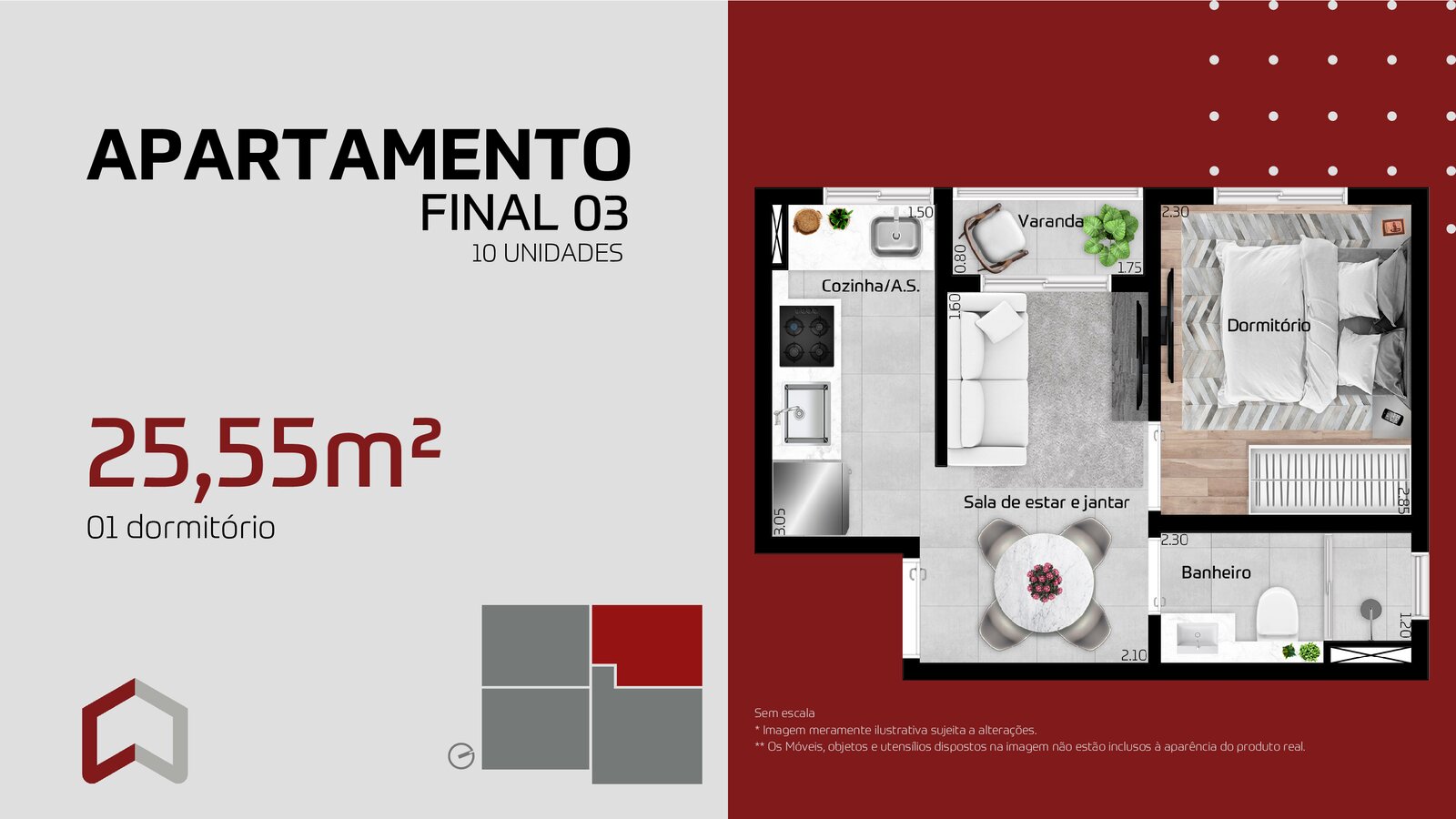 25m² 1 dorm sem vaga