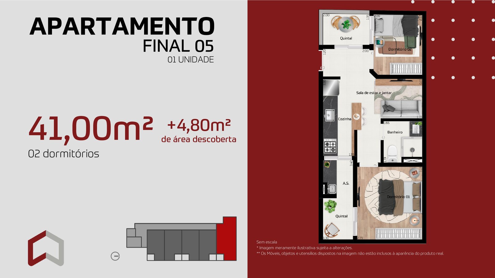40m² 2 dorms quintal Térreo