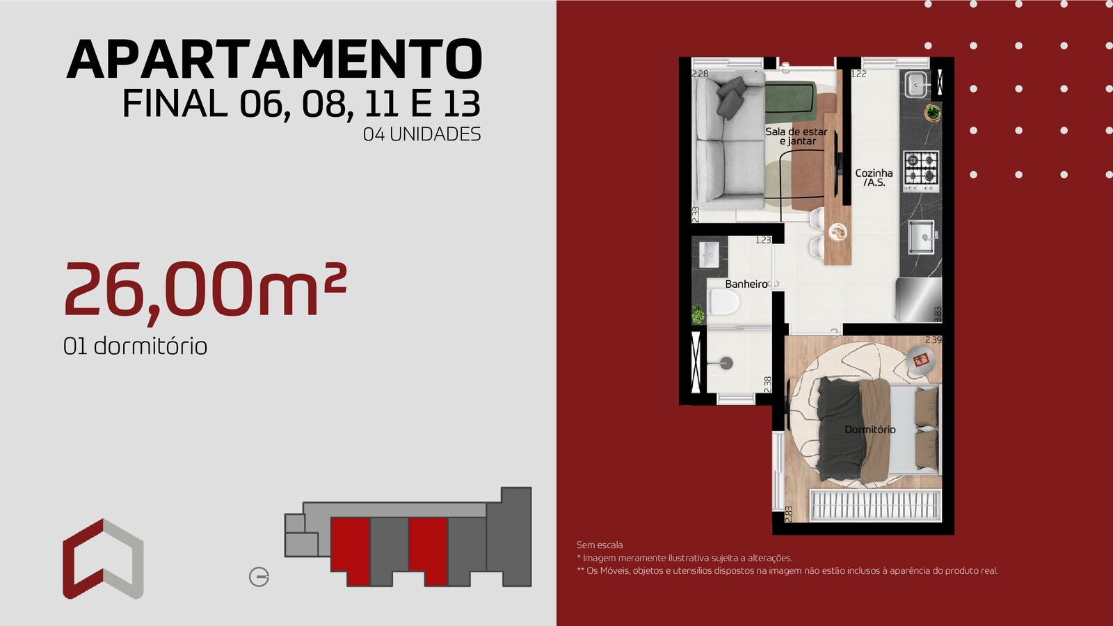 25m² 1 dorm 1º andar
