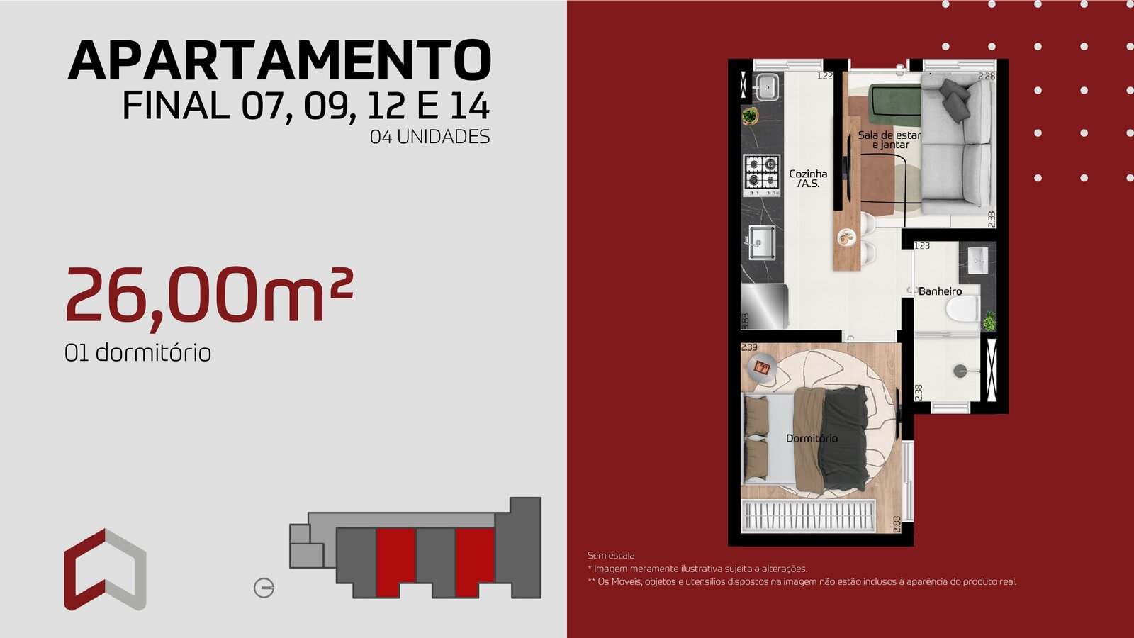 25m² 1 dorm 2º andar