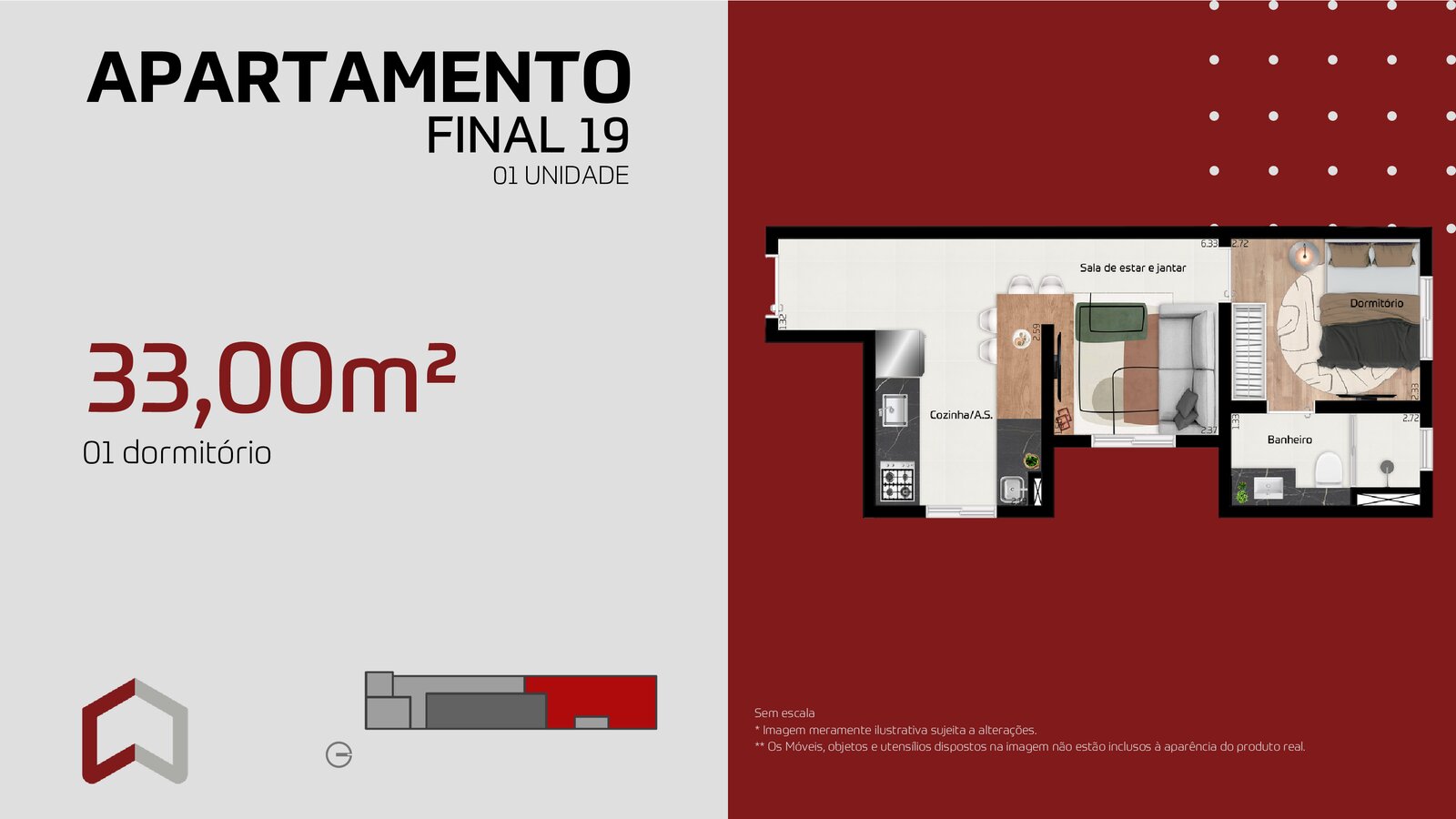 33m² 1 dorm 4º andar