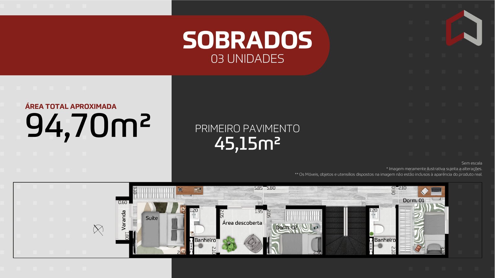 95m² 3 dorms 1 suíte 2 vagas