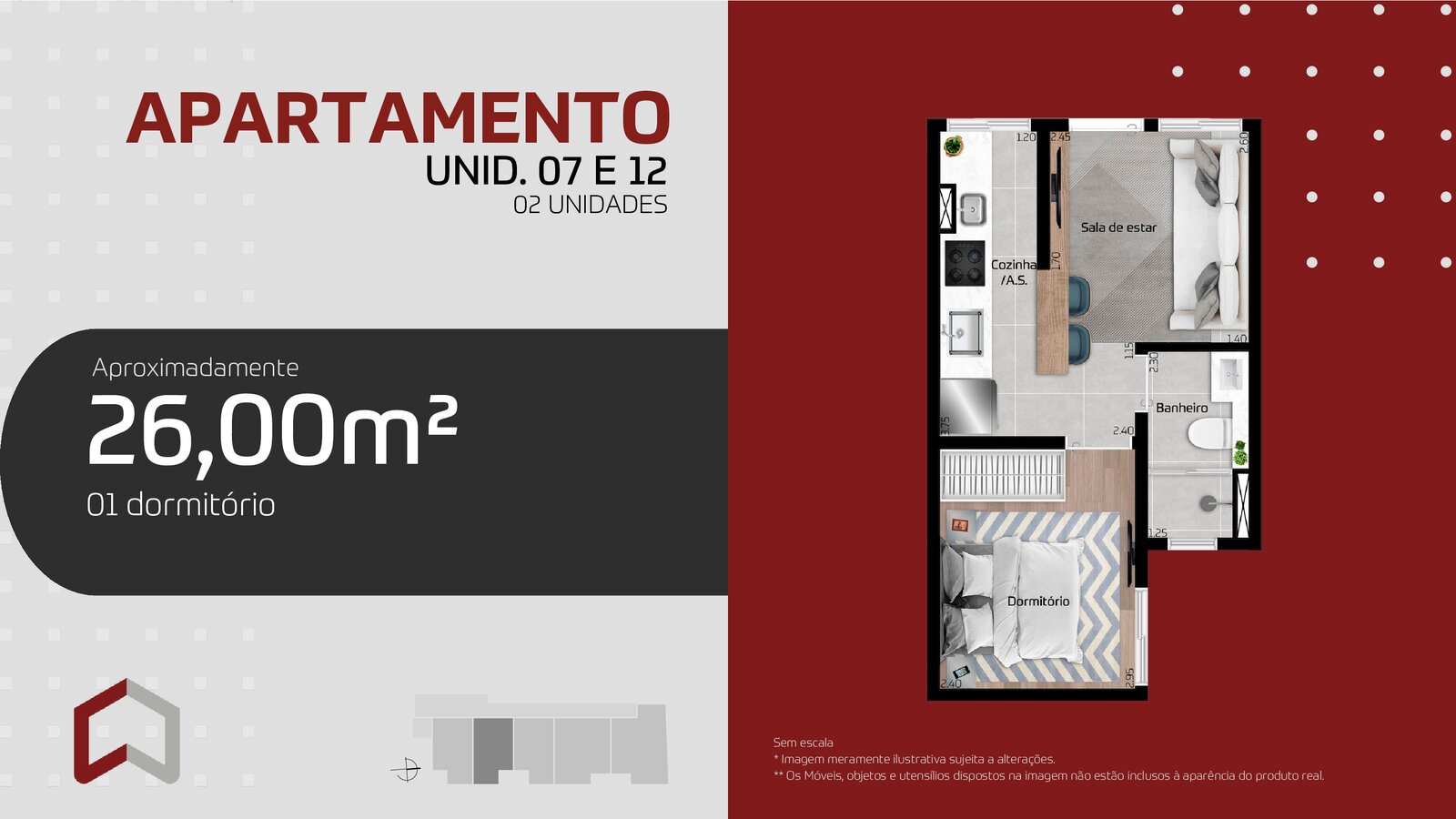 25m² 1 dorm sem vaga